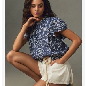 Anthropologie The Lainie High-Neck Lace Cutwork Blouse Size Small